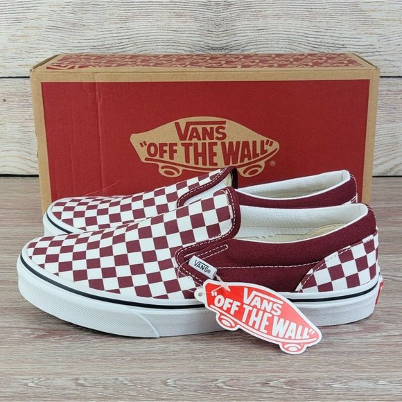 NEW Vans Classic Slip-on Maroon Checkered Women's Athletic Casual Skate Shoes - Picture 3 of 10